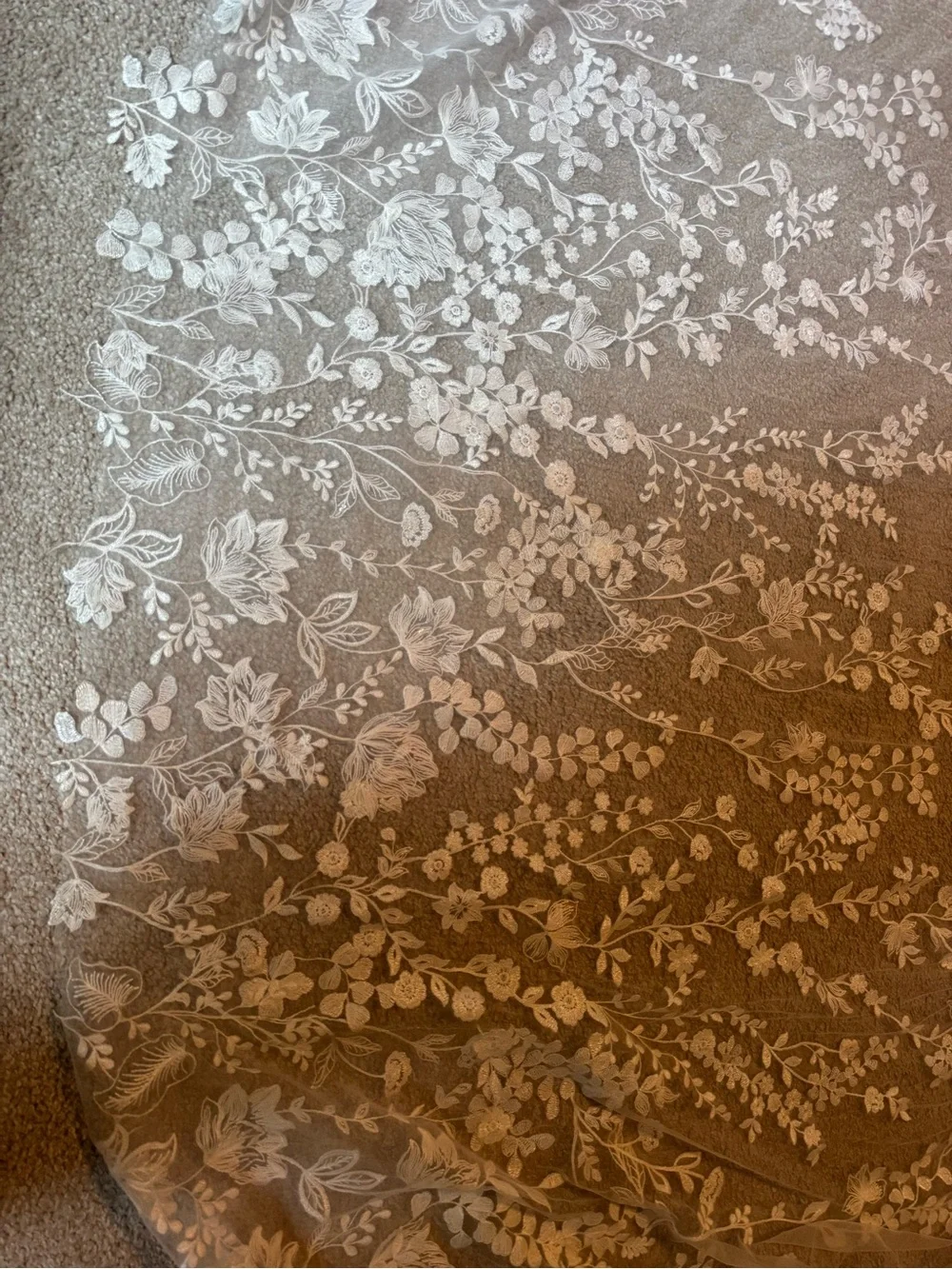 Ivory Bridal Veil with Wild Flower Floral Lace Edge